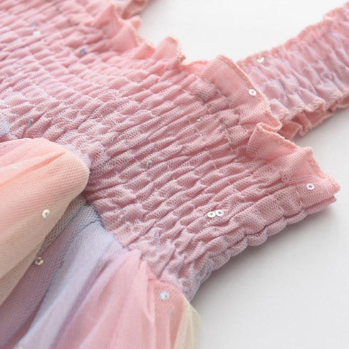 Summer Girl's Rainbow Mesh Princess Sling Dress