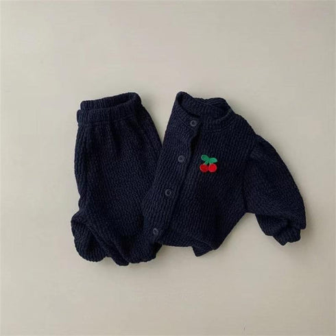 Cherry Jacket Pants Set Baby Wave Strip Two-Piece Set