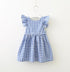 Summer New Girl's Back Bow Dress Backless Fly Sleeve Plaid Princess Dress