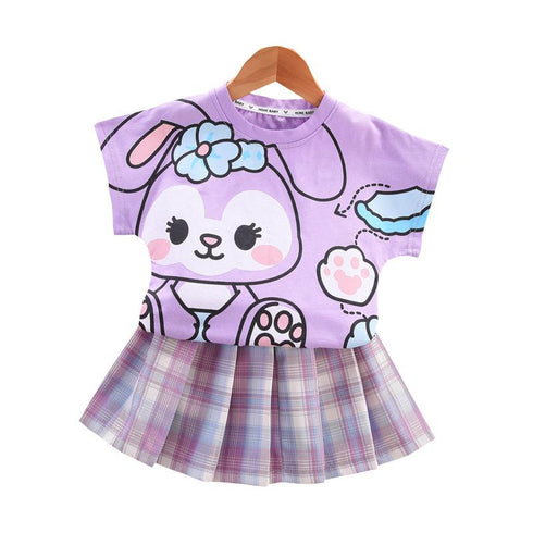 Girl's Short Sleeve Skirt Set Two-Piece Set