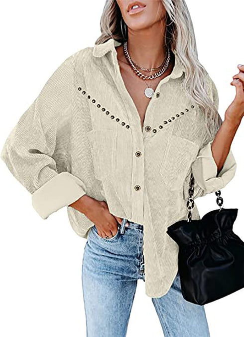 Corduroy Long Sleeve Buckle Shirt Jacket Top