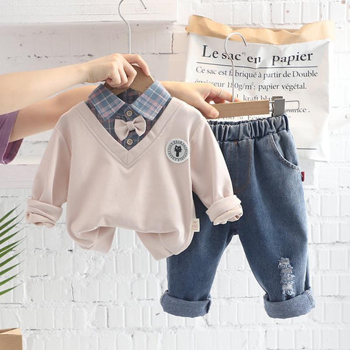Spring and Autumn Boys Long Sleeve Set Two-Piece Set