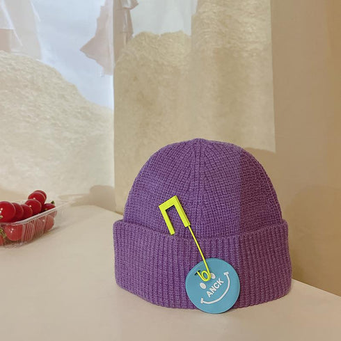 Children's Knitted Hat Autumn And Winter Pin Smiling Face Circumference 18.1-18.9 inch