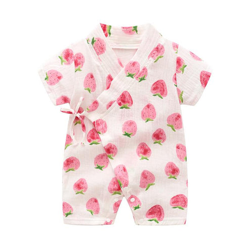 Summer short sleeve kimono baby breathable crepe print jumpsuit
