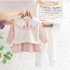 Lapel Floral Shirt Long Sleeve Suit Baby Girl Sweater Cardigan Three Piece Set