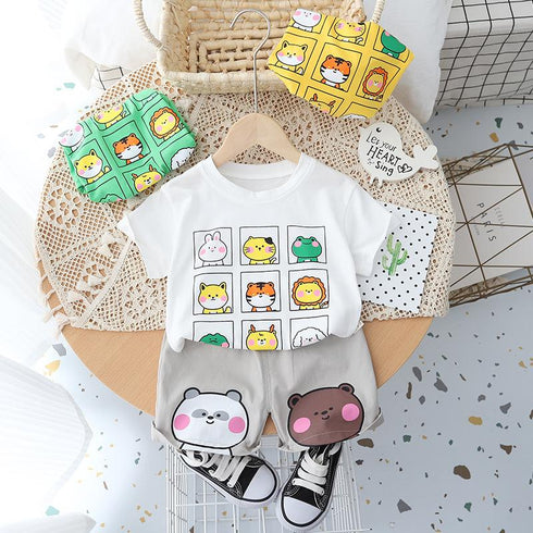 Cartoon Round Neck Short Sleeve Set Baby Sports Shorts Two-piece Set