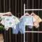 All Over Print Round Neck Short Sleeve Suit Boys' Casual Denim Shorts Two-piece Set