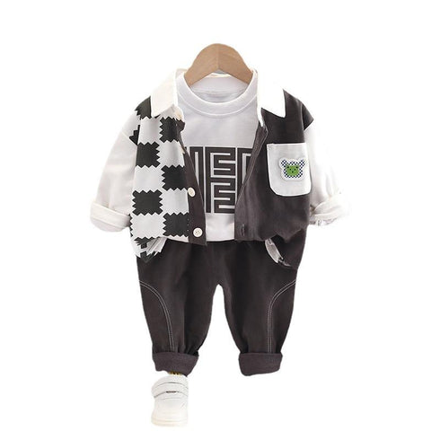 Children's Spring and Autumn Baseball Suit Three-Piece Set