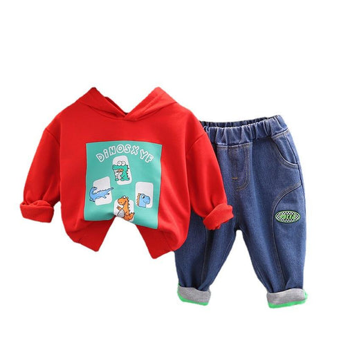Spring and Autumn Boys Cartoon Long Sleeve Hoodie Two-Piece Set