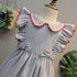 Summer Girl's Striped Dress Flying Sleeve Embroidered Doll Neck Skirt