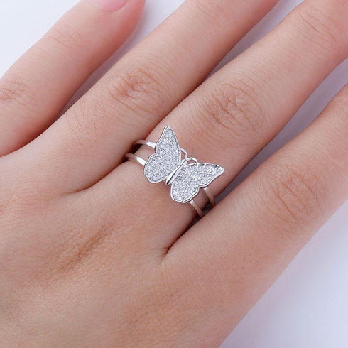 Butterfly women's ring full of zircon hip hop ring