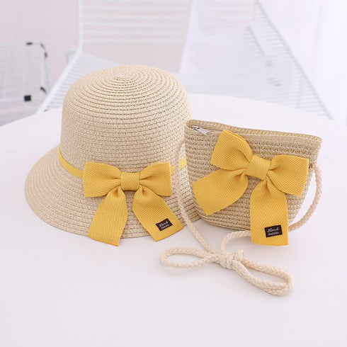 Children's Bow Straw Hat Bag Set