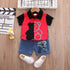 Children's Stripe Stitched Bear Shirt Shorts Two-piece Set