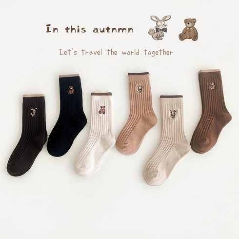 Spring and Autumn Double Needle Bear Embroidered Baby Socks Cartoon Bunny Socks