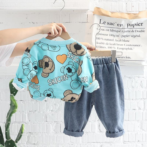 Spring and Autumn Boys Long Sleeve Cardigan Three-Piece Set