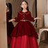 New Year's Christmas Dress Birthday Red Long Sleeve Velvet Princess Paggy Dress