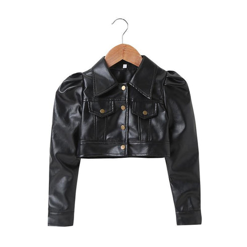 Spring and Autumn Girls Short Fashion Leather Jacket