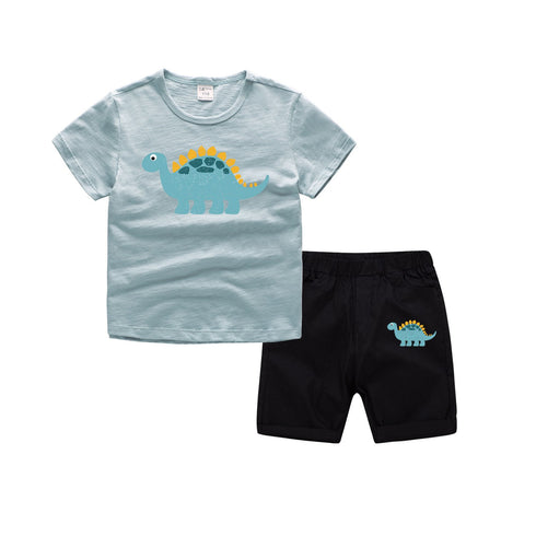 Boys' Summer Dinosaur Cartoon Short Sleeve Shorts Set