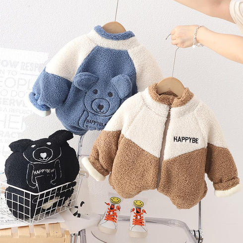 Winter boy plus velvet long sleeve coat