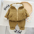 Autumn and winter boys plus velvet hooded long sleeve suit two-piece set