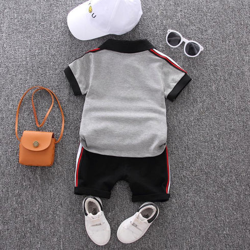 Summer boys solid color short sleeve suit
