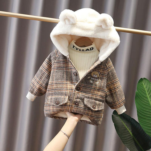 Winter baby with velvet wool hooded cotton-padded clothes