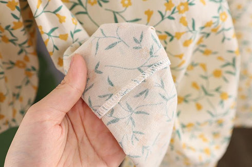 Girls' Dress 2022 Autumn New Skirt Long Sleeve Cotton And Hemp Pastoral Princess Floral Skirt