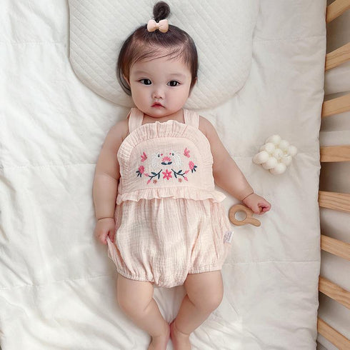 Baby Girl Embroidered Climbing Clothes Baby Girl Summer New Condole Belt Fart Jumpsuit Sweet And Cute