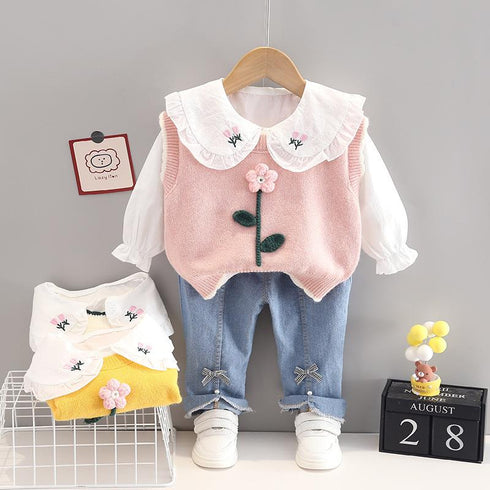 Girls Spring and Autumn Long Sleeve Three-Piece Set