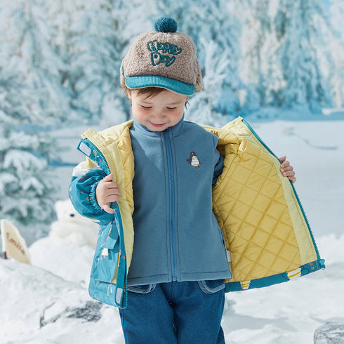 Children's Patchwork Contrast Three-in-One Windproof Clip Hooded Warm Coat