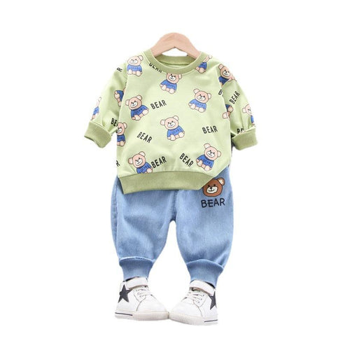 Spring and Autumn Boys Fleece Jeans Set