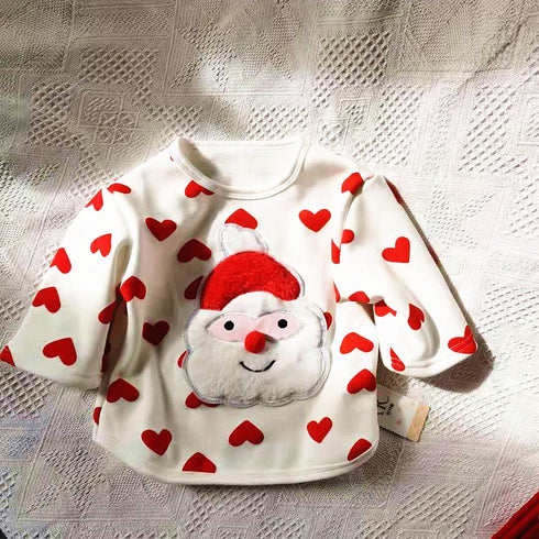 New Year's cute Santa Claus wave dot pullover long sleeve warm heart sweater plus velvet pants