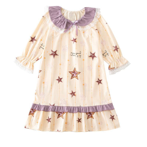 Spring And Autumn Girls Five-pointed Star Long Sleeve Sleeping Skirt