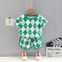 Plaid Cartoon T-shirt Two Piece Set Short Sleeved Shorts Set