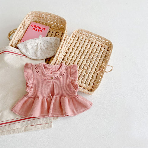 Spring Infant Sweater Knitted Hollow Flying Sleeve Solid Color Vest Cardigan