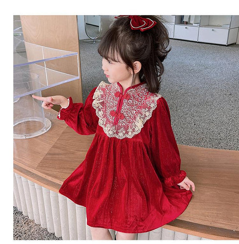 Sweet princess dress winter style foreign style red birthday party dress
