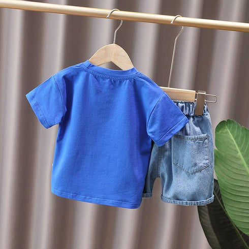 Boys summer suit short sleeve denim shorts two-piece set