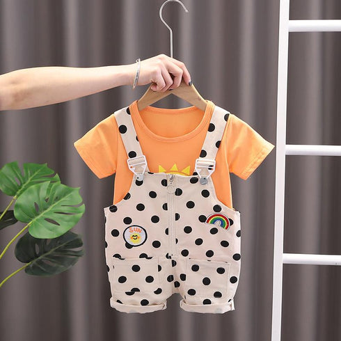 Sun Short Sleeved Shirt Dot Strap Shorts Set