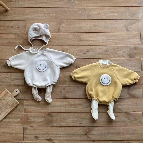 Plus velvet baby patch smiling face long sleeve warm climbing clothing