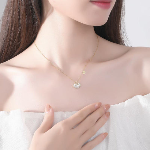 Sterling Silver Necklace Retro Ping An Lock Fritillaria Necklace Chain