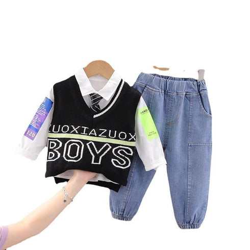 Boys Spring and Autumn Knit Vest Set Three Pieces