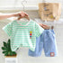Stripe Light T-shirt + Denim Shorts 2pcs Set