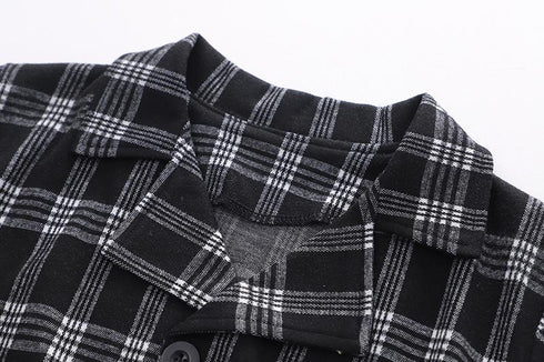 Boy's Plaid Cardigan Spring and Autumn Three-Piece Set