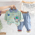 Astronaut Lapel Striped Long Sleeve Suit Boy's Baby Casual Pants Two-piece Set