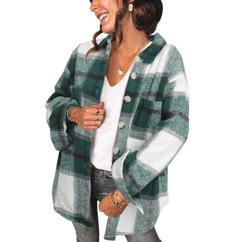 Plaid shirt with pocket casual coat