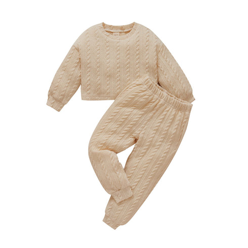 Autumn and Winter Tricolor Crewneck Sweater Two-Piece Set