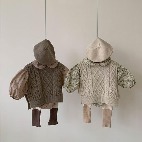 Autumn baby hemp pattern sweater loose knit waistcoat vest