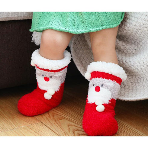 Children's Christmas socks lamb velvet coral fleece socks children's floor socks plus velvet baby socks non-slip