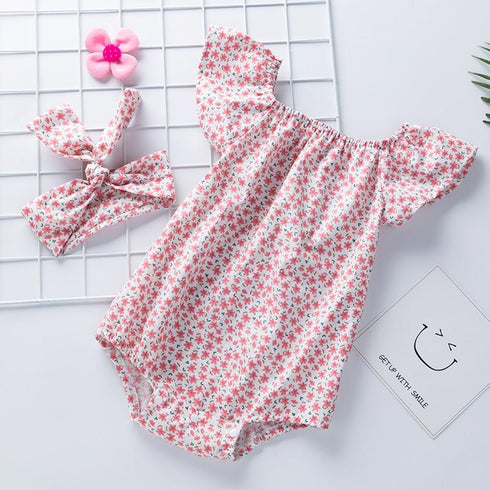 Baby's Thin Summer Climbing Clothes With Small Broken Flowers And Small Flying Sleeves