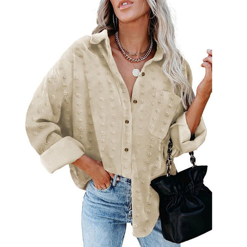 Chiffon Jacquard Lapel Long Sleeve Shirt
